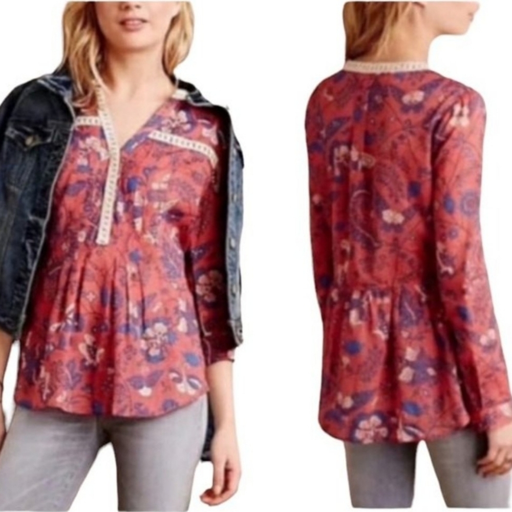 Anthropologie Maeve Pink Pinktuck Abella Longsleeve Popover Blouse 4